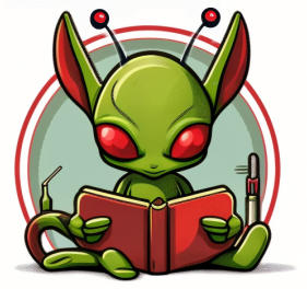 Alien reading a book